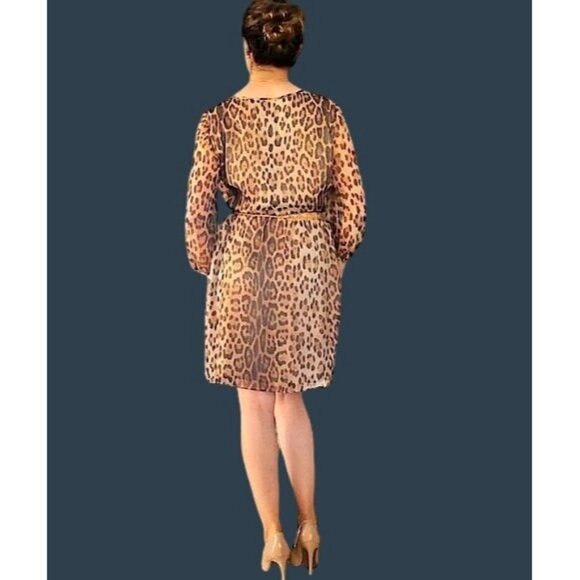 DANIEL CREMIEUX- WOMENS BOHO 3/4 SLEEVE LEOPARD PRINT KNEE LENGHT DRESS SIZE 8 - Picture 2 of 7